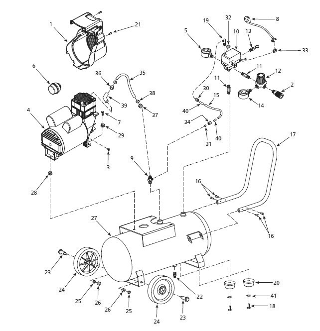 Tank Assembly Parts Diagram and Parts List for 1NNF5  Campbell Hausfeld Compressor